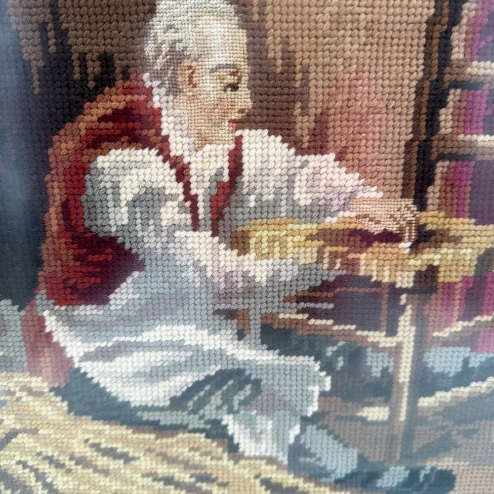 VTG Framed Needlepoint Embroidery Colonial Era  Margot de Paris Chairs 22